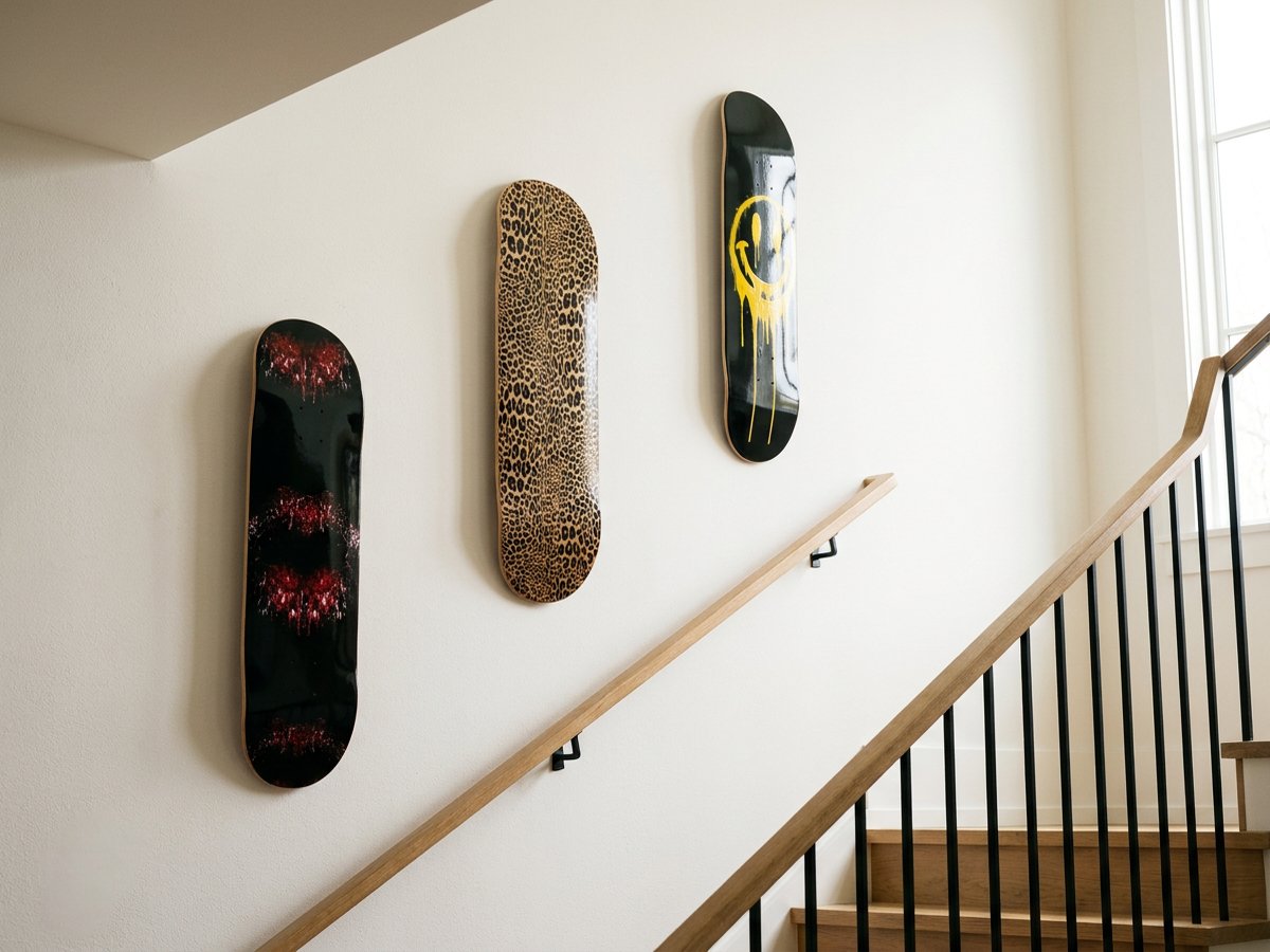 Three decks stepped up a staircase wall